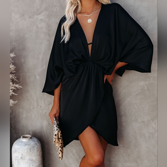 Vici Dresses & Skirts - Satin Plunge Kimono Cut Out Dress